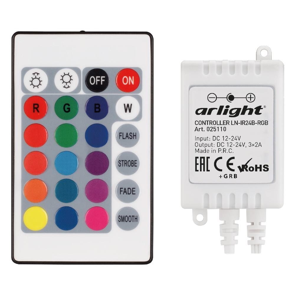 Arlight 025110 Контроллер LN-IR24B-RGB (12-24V, 3x2A, ПДУ Карта 24 кн)