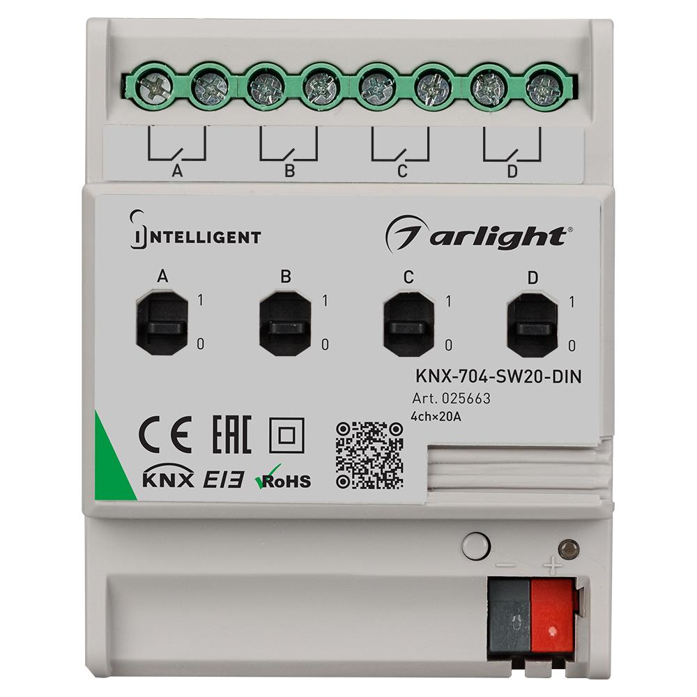 Arlight 025663 INTELLIGENT ARLIGHT Релейный модуль KNX-704-SW20-DIN (BUS, 4x20A)